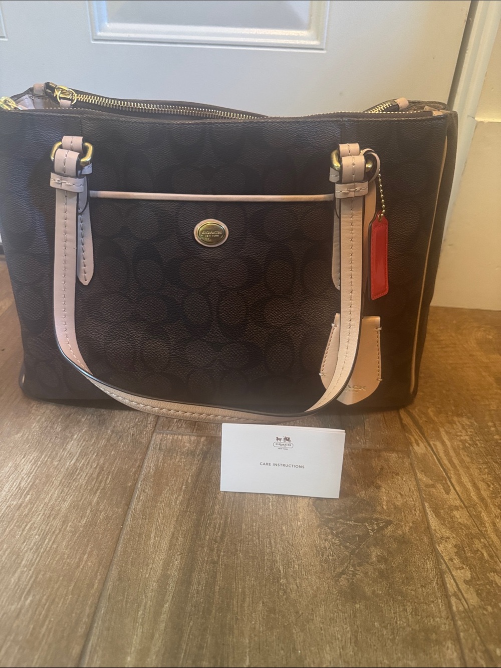 Coach Brown Signature Canvas Tote with Tan Leather Trim